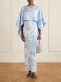 Elegant Abstract Print Cape Sleeve Satin Two-Piece Set