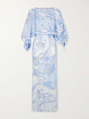 Elegant Abstract Print Cape Sleeve Satin Two-Piece Set