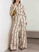 Bohemian Printed Striped Shirt & Wide Leg Pants Two-Piece Set