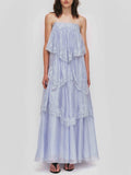 Elegant Layered Lace-Trim Spaghetti Strap Maxi Dress