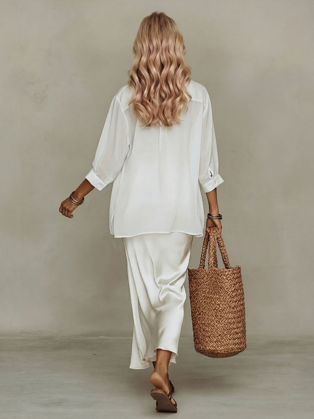 Flowy Chiffon Top & Satin Slip Dress Two-Piece Set