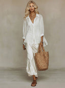 Flowy Chiffon Top & Satin Slip Dress Two-Piece Set