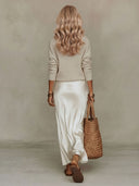 Elegant Knit V-Neck Sweater & Satin Slip Dress Two-Piece Set