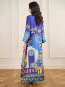 Unique Painted Print Satin Kaftan Maxi Dress