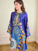 Unique Painted Print Satin Kaftan Maxi Dress