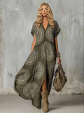 Casual Tribal Dot Print V-Neck Maxi Dress