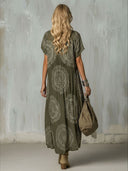 Casual Tribal Dot Print V-Neck Maxi Dress
