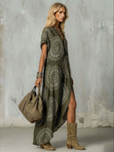 Casual Tribal Dot Print V-Neck Maxi Dress