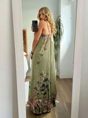 Tropical Giraffe Palm Tree Print Sleeveless High-Waist Jumpsuit