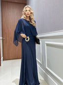 Elegant Chiffon Cape Top & Wide-Leg Pants Two-Piece Set