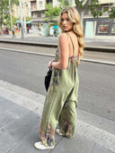 Tropical Giraffe Palm Tree Print Sleeveless High-Waist Jumpsuit