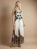 Tropical Giraffe Palm Tree Print Sleeveless High-Waist Jumpsuit