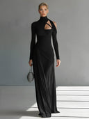 Casual Silky Stretch Pleated Cutout Maxi Dress
