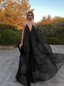Elegant V-neck Chiffon Flowy Maxi Dress