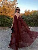 Elegant V-neck Chiffon Flowy Maxi Dress