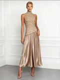Elegant Backless Lace Satin Maxi Dress