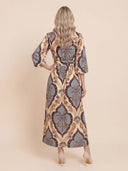 Elegant Vintage Palm Print Belted Maxi Dress