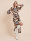 Elegant Vintage Palm Print Belted Maxi Dress