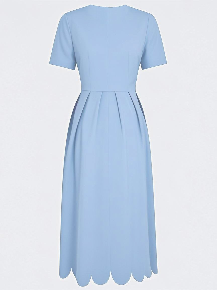 Elegant Wavy Hem A-Line Midi Dress