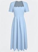 Elegant Wavy Hem A-Line Midi Dress