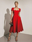Elegant Wavy Hem A-Line Midi Dress