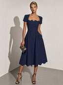 Elegant Wavy Hem A-Line Midi Dress