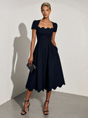 Elegant Wavy Hem A-Line Midi Dress