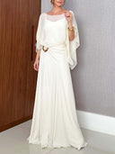Elegant Blue Chiffon Cape Top & Wide-Leg Pants Two-Piece Set