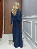 Elegant Blue Chiffon Cape Top & Wide-Leg Pants Two-Piece Set