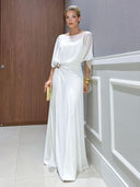 Elegant Blue Chiffon Cape Top & Wide-Leg Pants Two-Piece Set