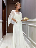 Elegant Blue Chiffon Cape Top & Wide-Leg Pants Two-Piece Set