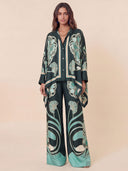Elegant Abstract Print High-Waist Wide Leg Pants