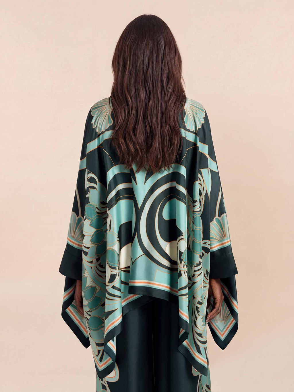 Elegant Abstract Print Satin Shirt & Wide Leg Pants Set