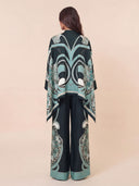 Elegant Abstract Print Satin Shirt & Wide Leg Pants Set