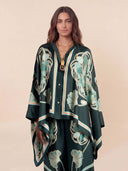 Elegant Abstract Print Satin Shirt & Wide Leg Pants Set
