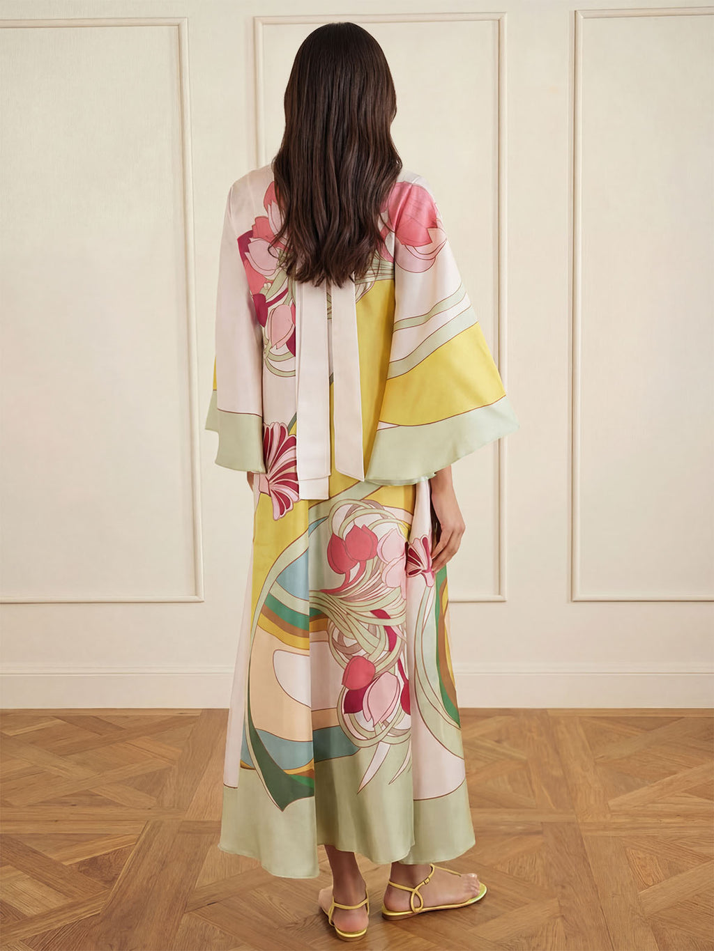 Exquisite Satin Floral Print Loose-fitting Maxi Dress
