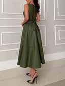 Elegant Sleeveless Leather-Look Midi Dress