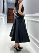 Elegant Sleeveless Leather-Look Midi Dress