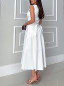 Elegant Sleeveless Leather-Look Midi Dress