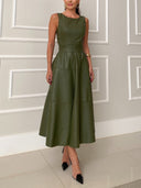 Elegant Sleeveless Leather-Look Midi Dress