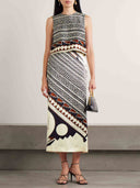Geometric Print Satin Crop Top & Midi Skirt Two Piece Set