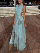 Elegant Hollow Back Sleeveless Pleated Maxi Dress