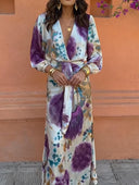 Elegant Watercolor Print Satin High-Waist Maxi Skirt