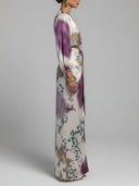 Elegant Watercolor Print Satin High-Waist Maxi Skirt