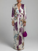 Elegant Watercolor Print Satin High-Waist Maxi Skirt