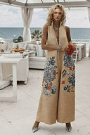 Stand Collar Printed Jumpsuit