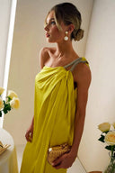 Asymmetrical-Neck Off-Shoulder A- Line Dress