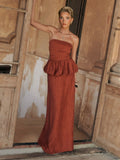 Elegant Strapless Ruched Skirt Two-Piece Set
