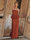Elegant Strapless Ruched Skirt Two-Piece Set