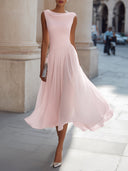 Elegant Pleated Skirt Waist Ruched Midi Dress